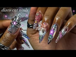 Disco Cat Nails!🐈🪩💕✨| polygel application + fun nail art!✨