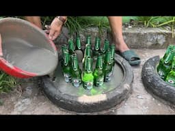 Amazing Idea. Make Coffee Table From Glass Bottle, Cement And Old Tire Very Easy