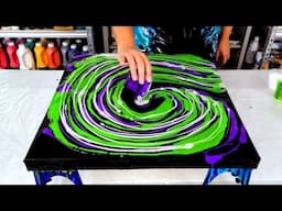 This one is SCARY Good! - A Vortex of Color - Purple, Green, and Silver - Fluid Art