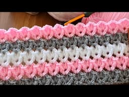 Unique Very Easy Crochet sewing pattern baby blanket consisting of two rows for beginners