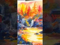 Watercolour autumn landscape painting tape peel @EtchrLab sketchbook