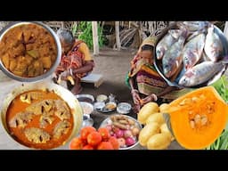 TILAPIA FISH CURRY  And VEGETABLE Recipe prepared by grandma &mother for lunch