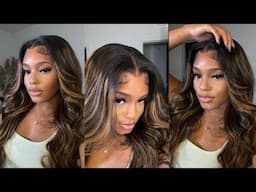 It’s Highlight Season 🍂 Glueless Balayage Highlight Body Wave Wig Install😍Beginner Friendly| UNICE