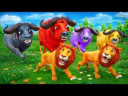 5 Color Buffaloes vs Lion King in Epic Rescue Adventure | Wildlife Heroes Save the Cows!