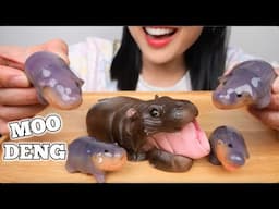 MOO DENG CAKE + LUK CHUP (ASMR EATING SOUNDS) LIGHT WHISPERS | SAS-ASMR