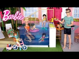 Barbie & Ken Doll Family Getting Ready for Pool Party Playdate