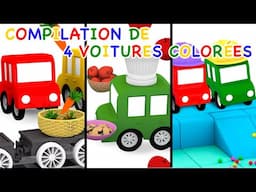 Compilation de dessins animés. Jeux éducatifs de 4 voitures. Apprenons les couleurs en français