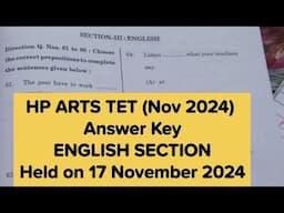 HP ARTS TET | Answer Key | ENGLISH Section | Held on 17 November 2024 | The Vani classes