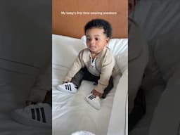 Baby boy’s first time wearing sneakers 🥹 How cute is he? 😻 #shorts #baby #shortvideo