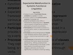 Experiential Metafunction in Systemic Functional Linguistics