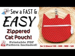 😻 How to Sew a Zipper Cat Pouch Purse for Beginners! DIY Tutorial & 4 Printable PDF Pattern Sizes