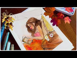 ~ sketching fall girl reading ~ @DebbyArts