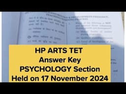 HP ARTS TET | Answer Key | PSYCHOLOGY Section | Held on 17 November 2024 | The Vani classes