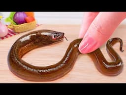 Yummy Miniature Eel Grilled with Wasabi Recipe 🐍 Fishing and Cook in Mini Kitchen - ASMR Video