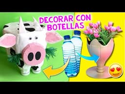 🍶 MANUALIDADES con BOTELLAS RECICLADAS 🌼 JARRONES MACETEROS y VACA hechas con BOTELLAS