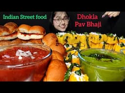 Eating Dhokla, Pav Bhaji | Indian Street Food | Asmr Eating | Big Bites | Mukbang