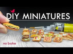 DIY miniature CLAY FOOD - Air Dry Clay Projects Mini Toast Ideas 🍔🍞🥑🍳 How to