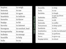 1000 Swahili Words (182 - 300 Swahili Verbs)