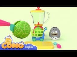 Surprise Como makes colorful fruit smoothies! Fun blender play for kids