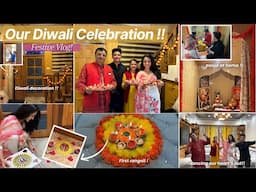 FESTIVE VLOG : Our Diwali Celebration 🪔💫first rangoli, decoration, pooja, pahadi dance & more !