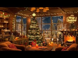 Christmas Jazz Music in Cozy Coffee Shop 🎄 Warm Christmas Ambience, Fireplace & Snowfall for Relax