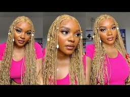 I turned myself into a BARBIE DOLL😍| boho  knotless braided wig| 5 minutes install ft Fabelle wig