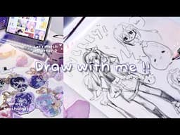 🎀 Draw with me !! ✧ Aubrey (Omori) 【Cozy sketching ASMR 🎧】 + Omori merch unboxing ft.Vograce✨