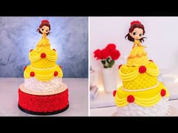 🌹 EASY Princess BELLE Cake + DIY Cake Stand with Roses 🌹