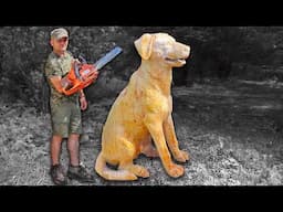 AMAZING CHAINSAW wood carving, Wooden Pet Sculpture, Dog "Pedro"