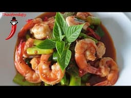 Shrimps in Garlic Oyster Sauce with Asparagus and Chili Paste, Goong Pad Nam Prik Pao