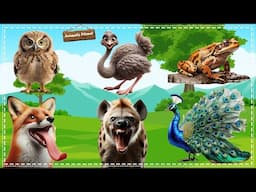 Cute Little Animals Making Funny Sounds: Owl, Ostrich, Frog, Fox, Hyena, Peacock