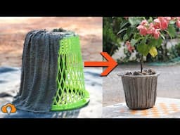 DIY Concrete Planter | CEMENT CRAFT IDEAS | Make a Beautiful Cement Flower Pot From Plastic Baskets