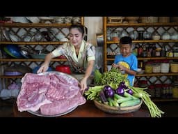 Sreypov Life Show: Fresh vegetables around home is harvested for cooking - Family food cooking