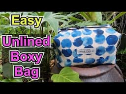 How to sew an unlined boxed bag. DIY Upholstery fabric easy beginner boxy bag tutorial with tabs