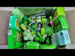 Box full of fancy green stationery, Ben10 toy collection, pencil box, pencil sharpener, eraser, kit