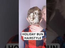 CUTE HOLIDAY BUN | Audrey and Victoria #hairstyle HAIR PRODUCTS USED BELOW ⬇️