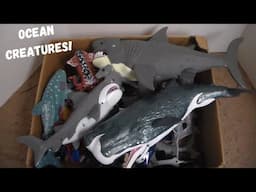 MEGA BOX OF TOY OCEAN CREATURES Toy Review! Megalodon Squid Whale Shark Great White Pufferfish!