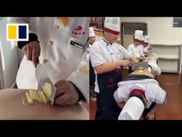 Trainee chefs slice potatoes on classmates’ backs, sparking safety concerns