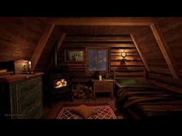 Winter Log Cabin | Blizzard & Fireplace Sounds | 4K