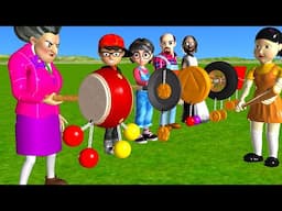 Scary Teacher 3D vs Squid Game Clackers Drum Level Max HoneyComb Candy Shapes 5 Times Challenge