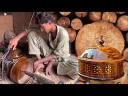 How Young Woodworking Master Make Brass Inlay Wooden Hotpot with Amazing Skill | Woodworking Project