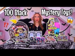 UNBOXING 100 *BLACK ONLY* MYSTERY TOYS!!😱🕷️🎩🎬🖤(DEDDY BEARS, FNAF, DISNEY VILLAINS, SMASHERS ETC!!🫢)