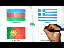 Drawing the Flag of Azerbaijan, Greece, Portugal, Papua New Guinea