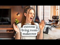 EXTREME modern living room makeover | Eames chair, slat wall & DIY fireplace