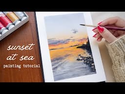 Sunset At Sea Painting Tutorial | STEP BY STEP Gouache Landscape