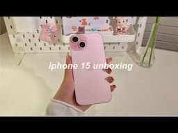 iphone 15 (pink) 512gb unboxing 🎀 accessories + aesthetic setup