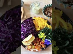 Rainbow salad with a delicious coconut sesame dressing