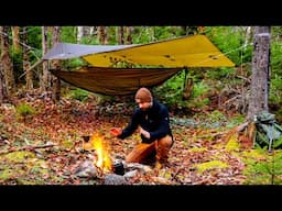 Solo Bushcraft Camping In Rain And Cold Temperatures