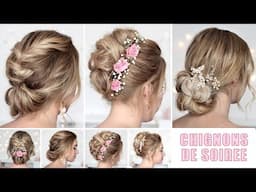 CHIGNONS de MARIAGE/SOIREE à faire soi même ❤ Tuto coiffure cheveux mi longs