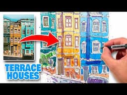 How To Sketch TERRACE HOUSES Loosely! (STEP-BY-STEP TUTORIAL)